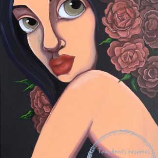 Esmeralda Personnage femme fleurs fond noir regard perçant